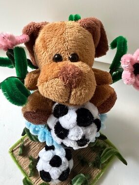 Plush Brown Dog with Soccer Ball Pet Toy